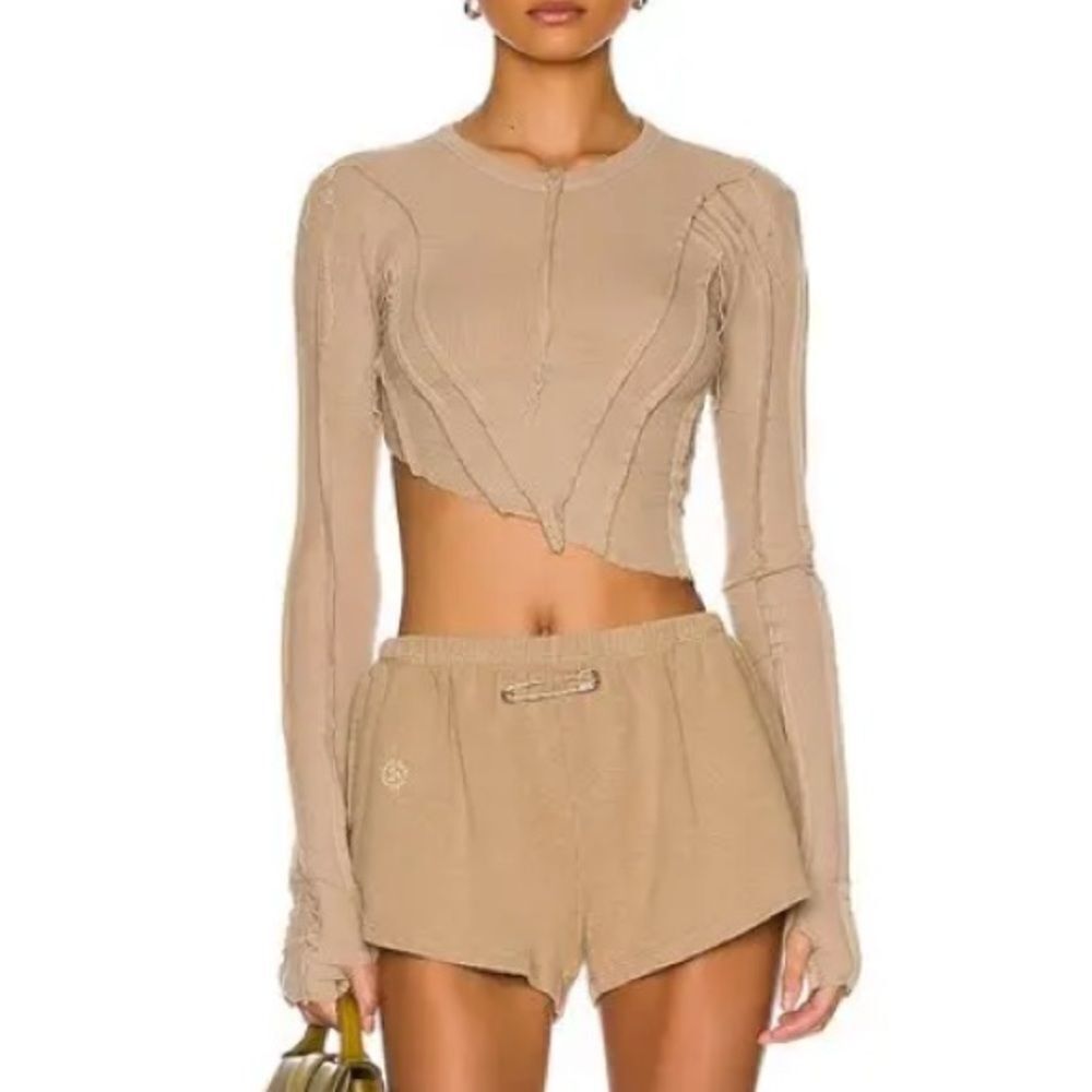 Sami Miro Vintage Asymmetric Long Sleeve Tee - Taupe Seams Cropped Revolve S — image 4 of 8